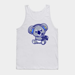 Cute Koala Playing Game With Headphone Cartoon Tank Top